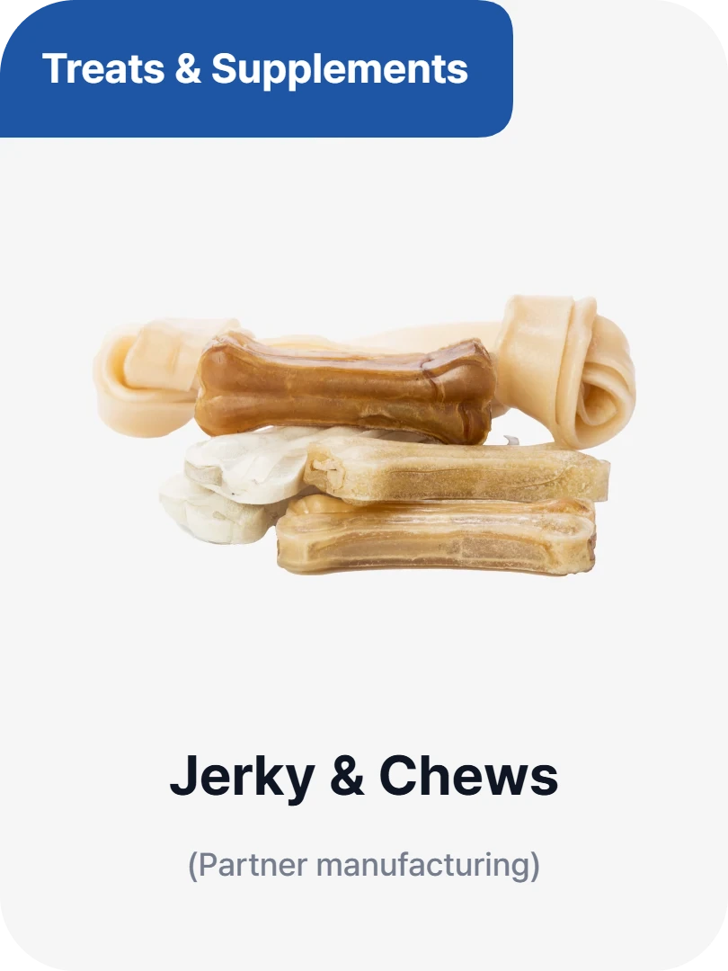 Treats and supplements - jerky and dental chews (partner manufacturing)